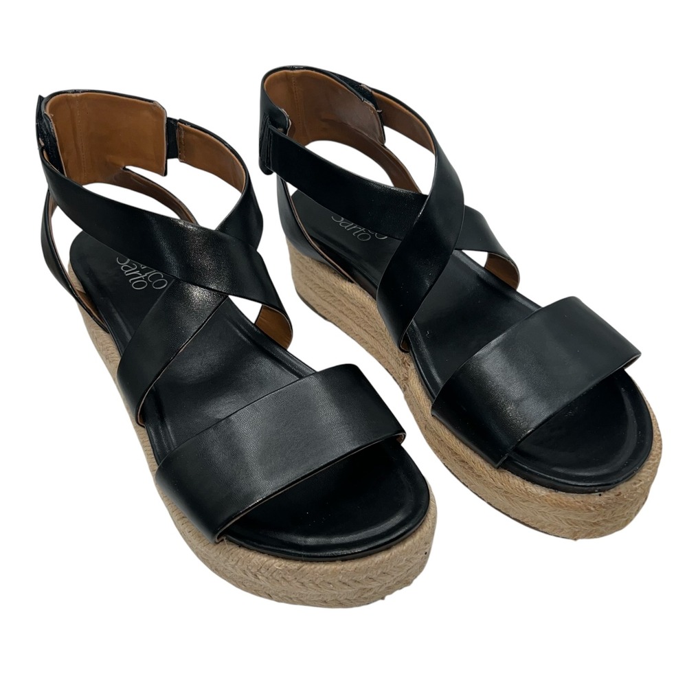 Franco Sarto Tabatha‎ Espadrille Platform Sandals Criss Cross Straps Black 8.5M
